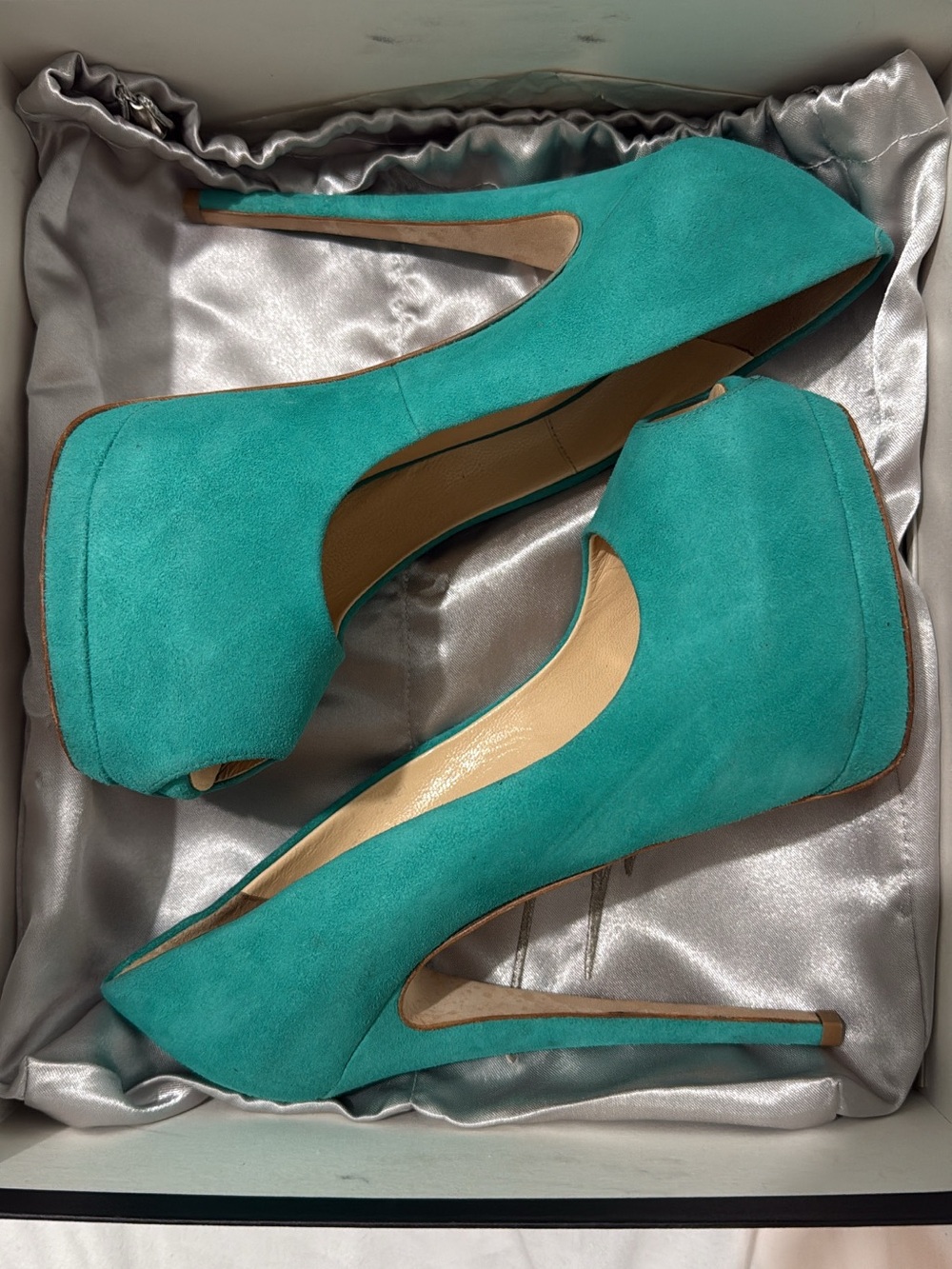 Giuseppe Zanotti Teal Suede Platform Peep-Toe Pumps
